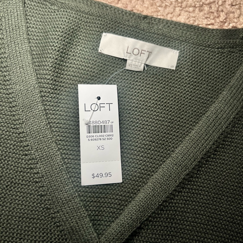 LOFT Olive Knit V-Neck Vest - Picture 2 of 3